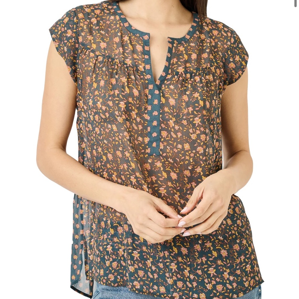 DR2 Daniel Rainn Floral Semi Sheer Boho Blouse Flowy